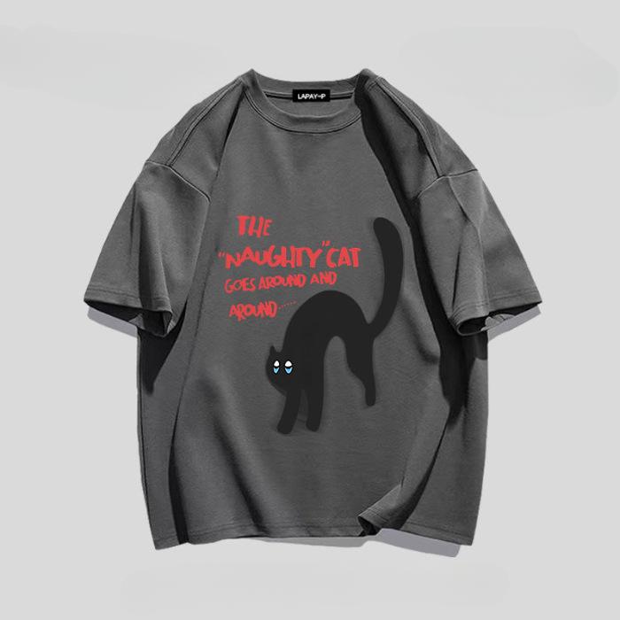 Letní dámské tričko s potiskem koťátka, designový smysl, niche, retro, volné, s krátkým rukávem, všestranné