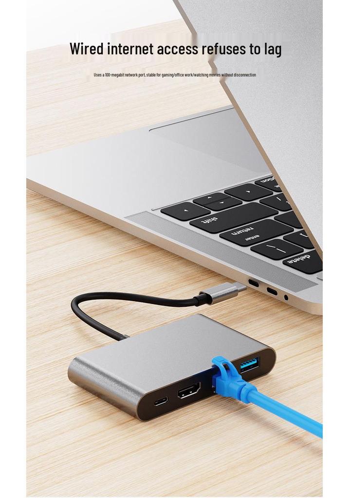 USB-C 4-in-1 Docking Station for Apple Laptop/iPad with HD Converter, USB 3.0 & 100M Network
