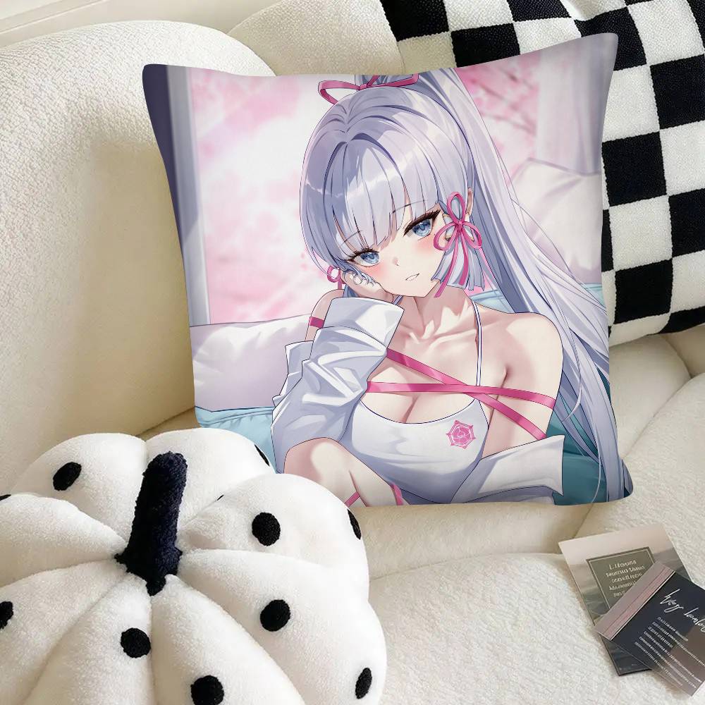 Game Anime Genshin Impact Kamisato Ayaka Pillow Case Fashion Square Pillowcase Bedroom Sofa Room Ins Decoration Leisure