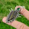925 Sterling Silver Natural Iron Tiger Eye Chrome Diopside Bezel Wife Pendant