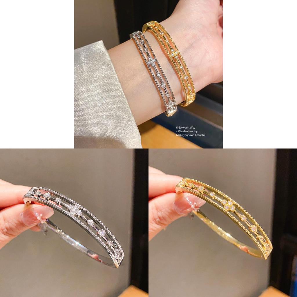 Minimalist Gold Flower Zircon Bracelet With 18k Gold Plated Copper For Women