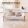 Elevated Dog/Cat Sofa Bed, Wooden, Removable Plush Cushion, Non-Slip Feet, 70 x 47 x 30 cm, White