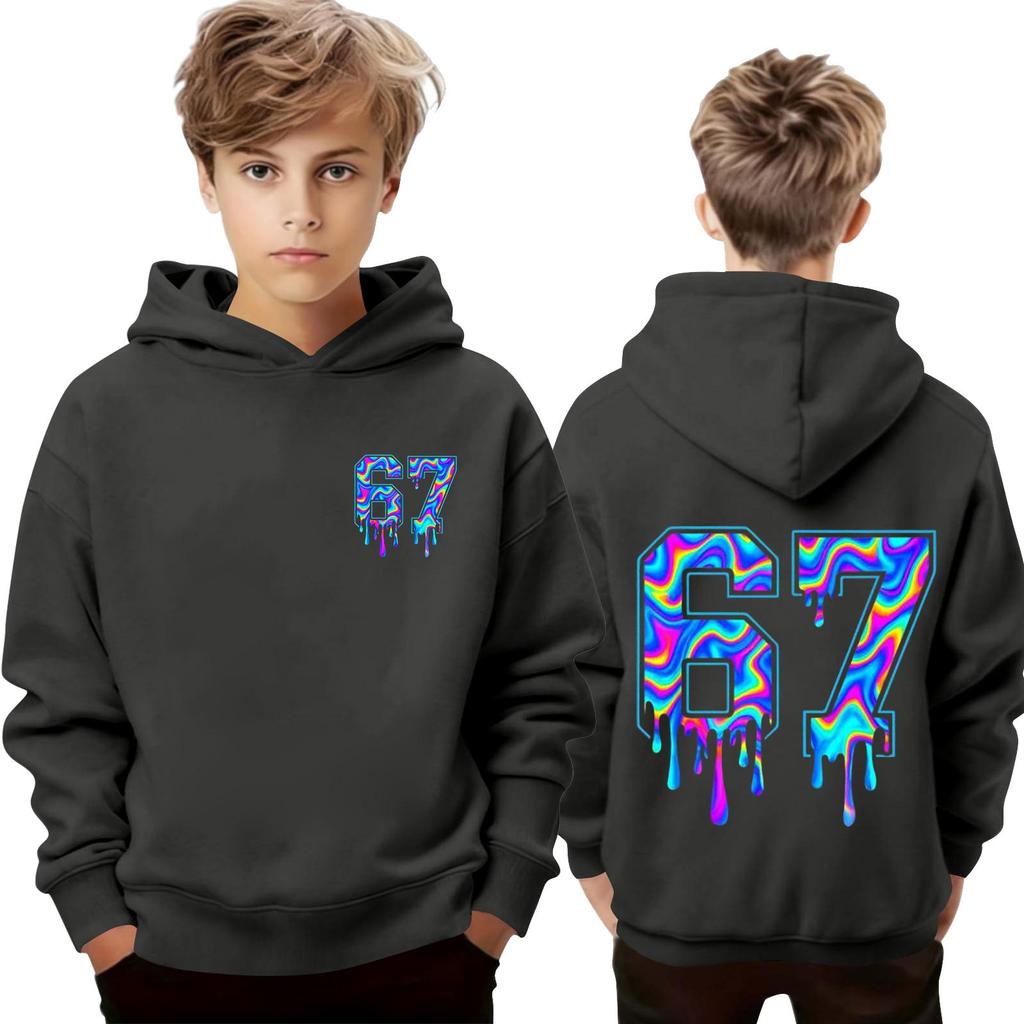 Kinder Langarm Lockerer Pullover Buchstabenaufdruck Kordelzug Kapuzen-Sweatshirt