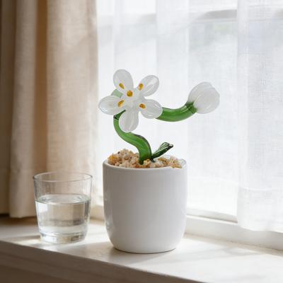 Yousheng Cute Mini Faux Crystal Flower Figurine Collectible Hand Blown Glass Flower Ornament In Pot Gifts for Mother's Day Birthday Christmas