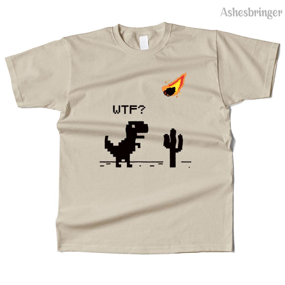 Mens Cotton WTF??? 8 Bit Graphic Funny T-REX T Shirt Street Casual Style Tee for Men and Women