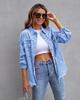 Damen Jeansjacke in Unifarbe, mittellang, mit langen Ärmeln und Rissen - Europäischer und Amerikanischer Stil
