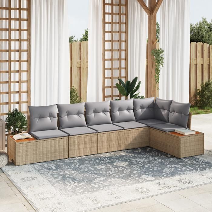 VidaXL Ensemble de Canapé de Jardin 6 Pièces avec Coussins Beige Rattan Acacia 3348096