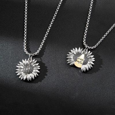 Vintage Grunge Long Saturn Necklace for Women and Man Angel Skull Sunflower Locket Necklace Fashion Jewelry Gifts for Boyfriend