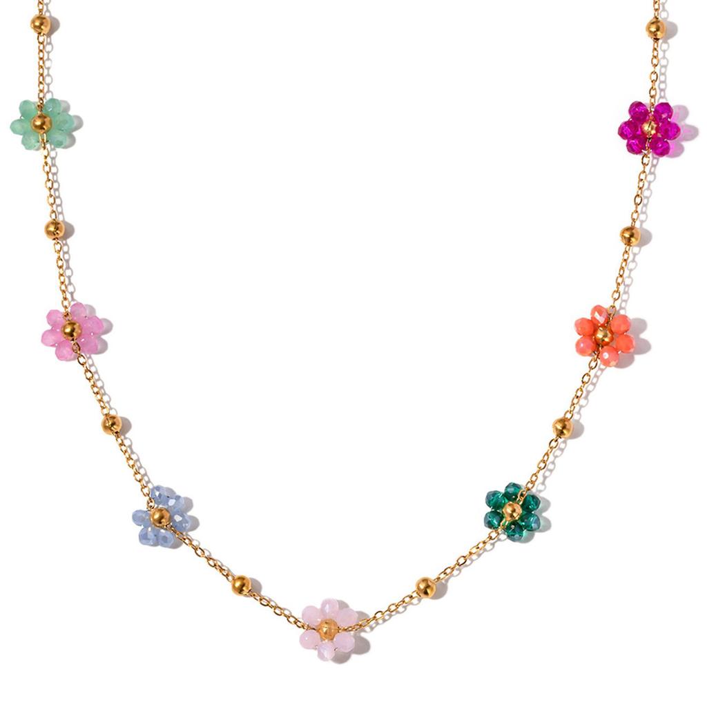 Crystal Floral Jewelry Colorful Flower Necklace/Bracelet Valentine's Day Gift Stylish Accessory for Everyday Wear