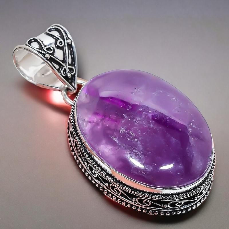 Pendentif Bijou en Argent Sterling 925 Fait Main Pierre Précieuse Améthyste Sauge 2,17" AH-879