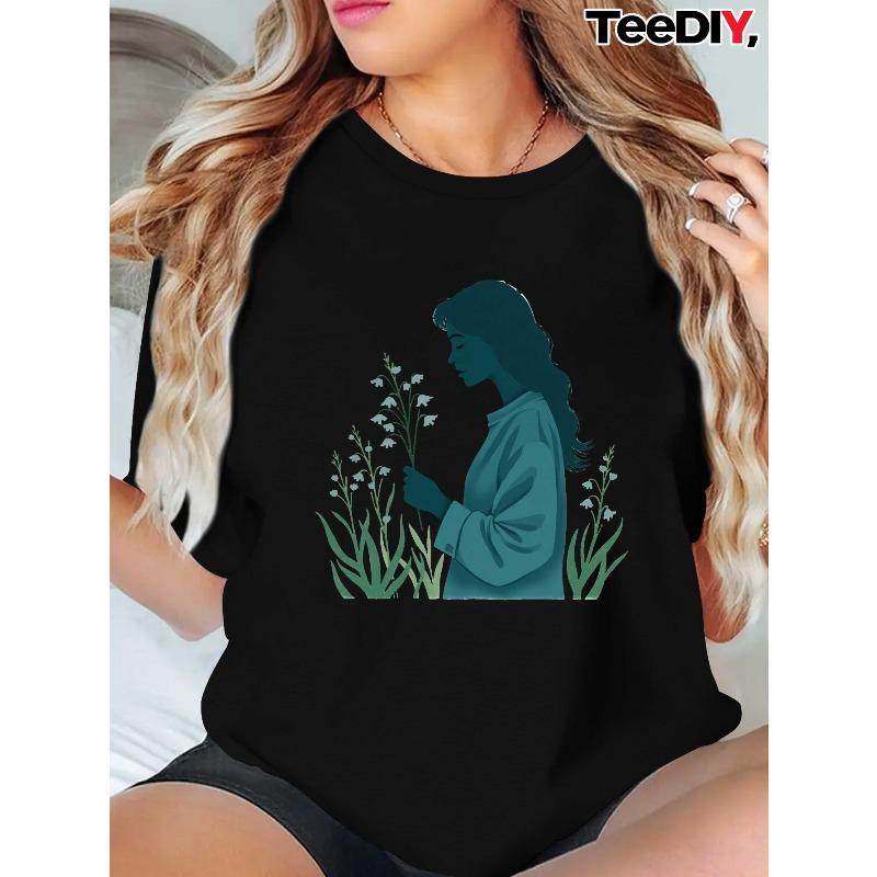 

Women s Oversized Olive Branch Print T-Shirt Casual Round Neck Short Sleeve All-Season Top 4XL чорний