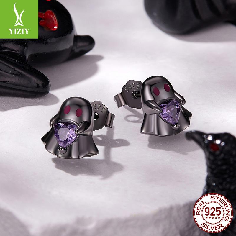 Halloween Liebe Geist Ohrstecker Personalisierte Dunkler Wind S925 Sterlingsilber Plattiert Schwarzgold Ohrstecker
