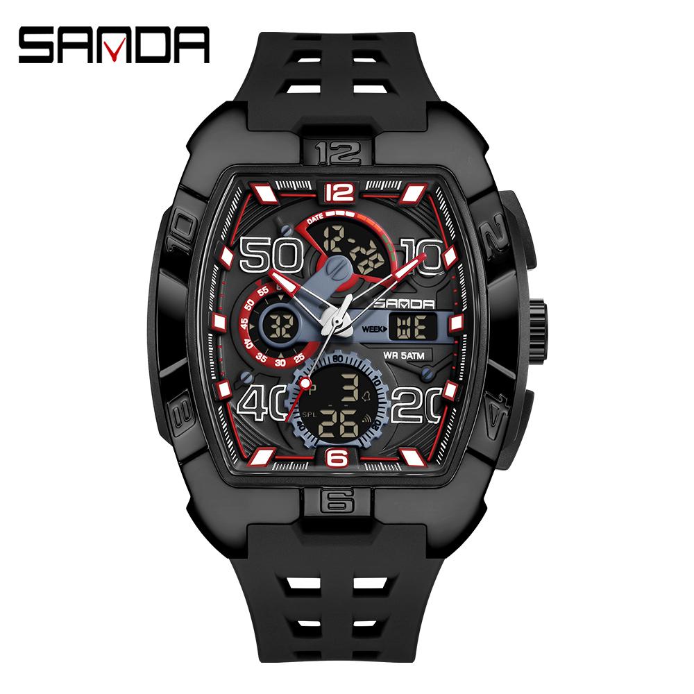 SANDA 5110 New Men's Outdoor Multifunctional Electronic Quartz Watch 5ATM Waterproof Night Light Countdown Stopwatch Alarm Clock