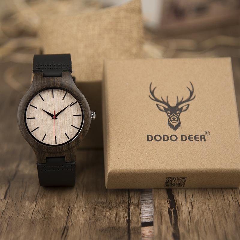 2026 High Quality Fashion Charm Men s Luxury Wooden Watches Black Leather Band Analog Quartz 3 Year Battery