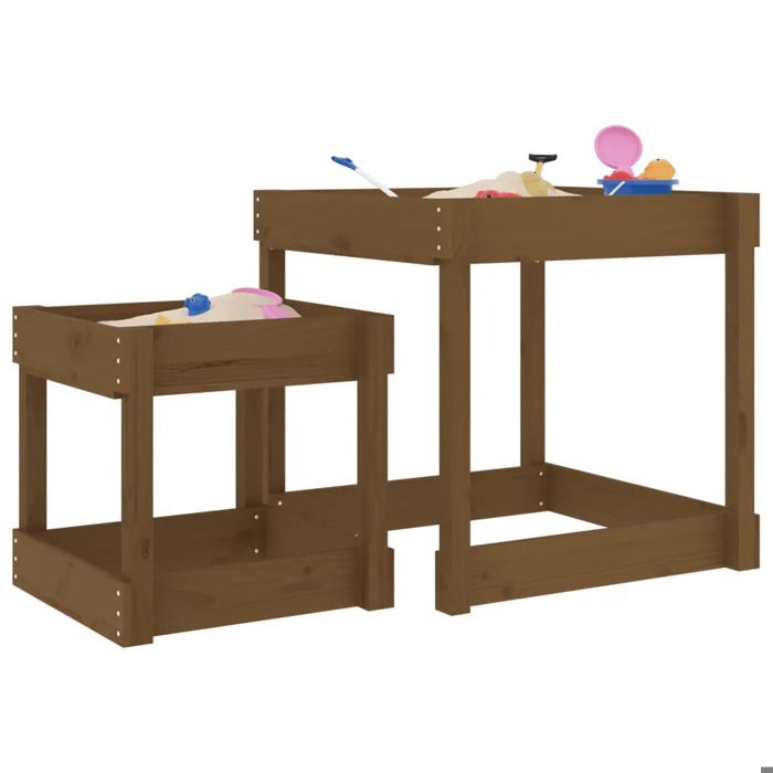 Table à sable - vidaXL - 2 tables en bois de pin massif - marron miel - extérieur - enfants