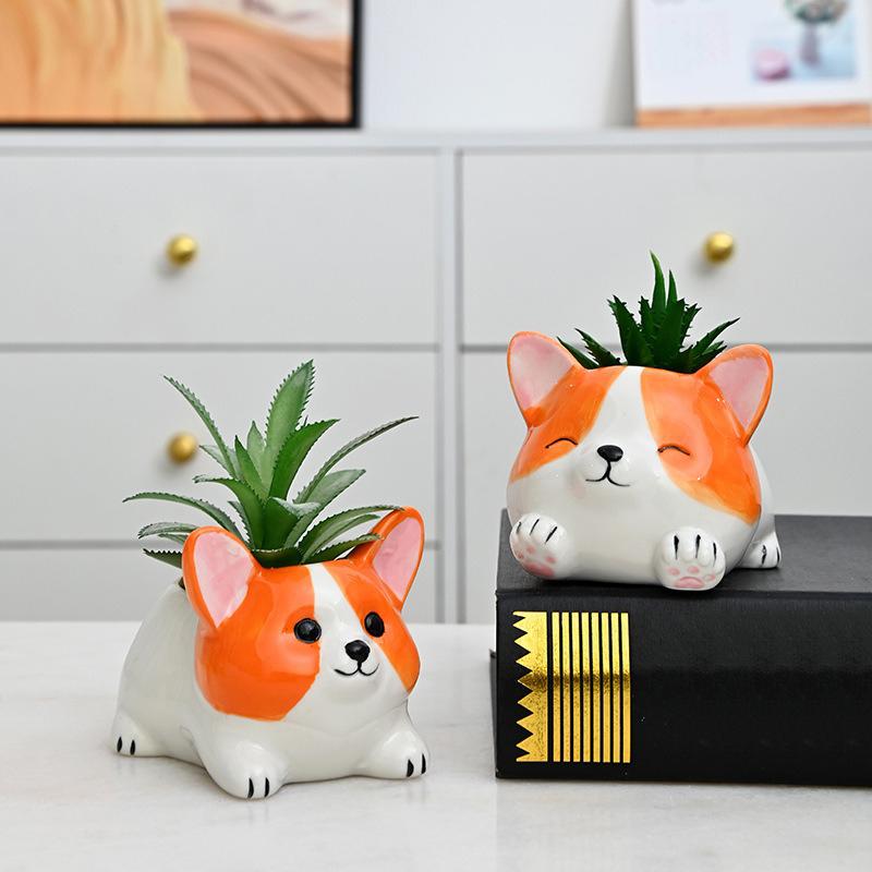 Süßer Corgi Blumentopf Sukkulenten Topf Keramik Pflanzgefäß Schreibtisch Dekoration Heimdeko