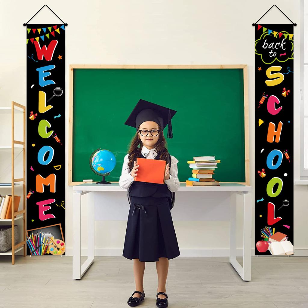 Hängendes Willkommen zurück zur Schule Banner Verandazeichen für Klassenzimmer Innen- und Außendekoration 11,81 x 70,87 Zoll