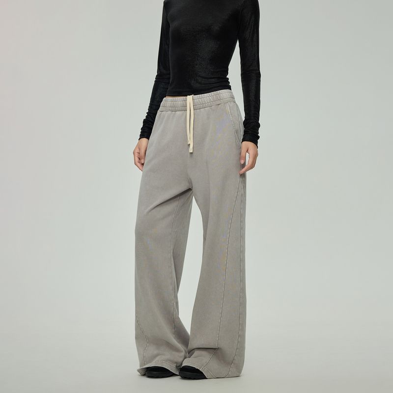 

Black of Exit Trendy Brand Retro Washed Distressed Solid Color Drawstring Pants New Couple Straight Wide-Leg Pants Distressed Gray Apricot 2XL