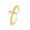Cross Ring for Women 14k Gold Plated Sideway Cross Adjustable Open Ring Cubic Zirconia Jewelry