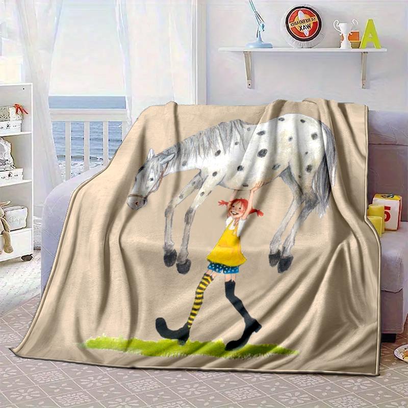 Pi-ppi And Horse Friendship Blanket Flannel Blanket for bed, sofa, Camping, Hiking, Picnic Essentials, gift for family Fan gifts