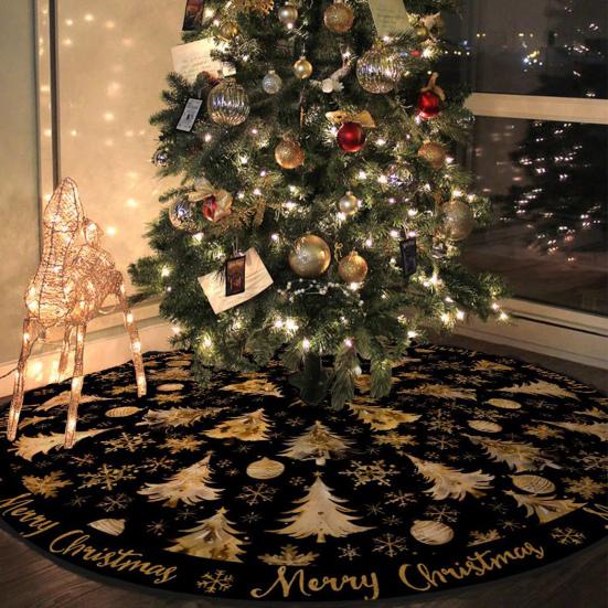 Christmas Tree Skirt Bowknot Lace-up Printing Clear Pattern Picnic Party Tree Cover Camping Party Table Decoration