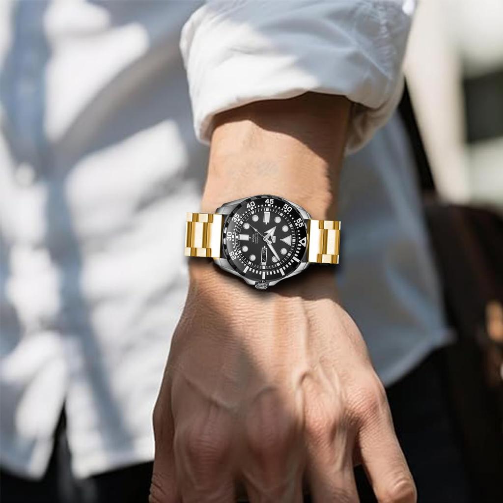 [Kai Tian] 20mm Stainless Steel Watch Band, Gold Quick-Release 3-Row Design, Unisex Watch Band