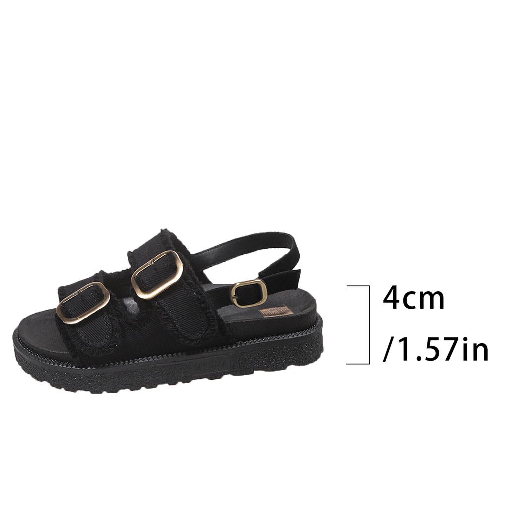 Sports Sandals Women's Summer New Round Toe Open Toe Metal Buckle Platform Lightweight Non-Slip Wear-Resistant Flats