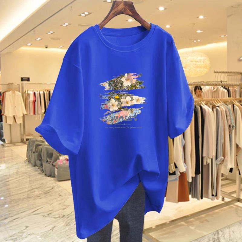 Women's 2025 Pure Cotton White Short-Sleeve Loose Mid-Length Plus Size Fashionable Tee