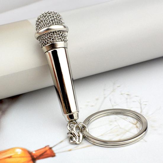 Keychain Pendant Mini Simulation Microphone Pendant Metal Key Holder Car Key Accessories Music Lover Gift