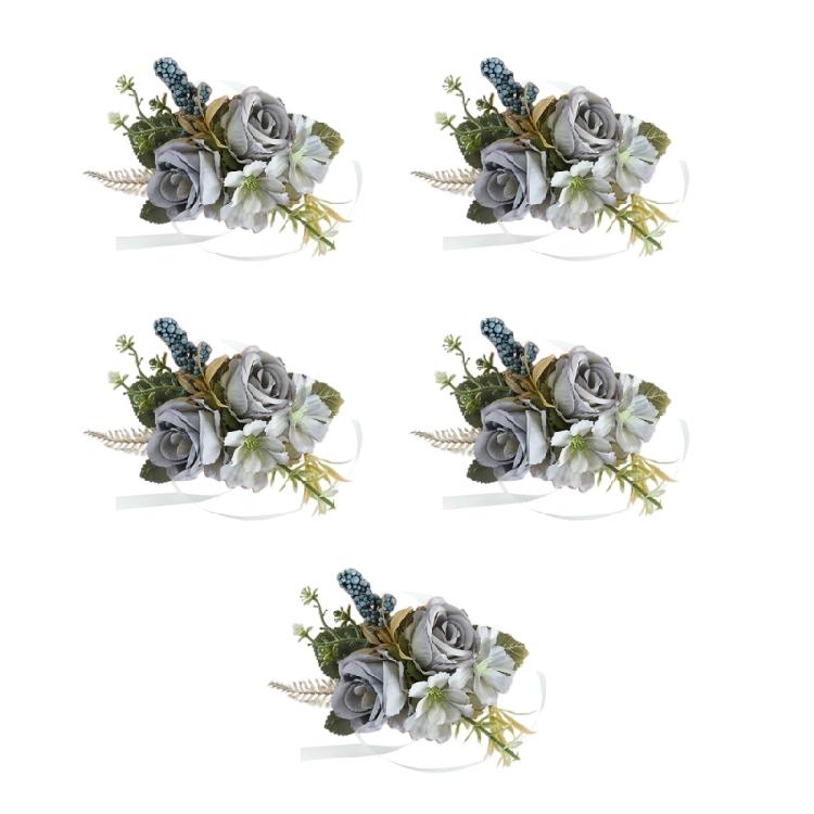 5Pcs Artificial Rose Boutonniere for Wedding Ceremony Anniversary, Dinner Party, Rose Corsages Wristband for Bride Groo