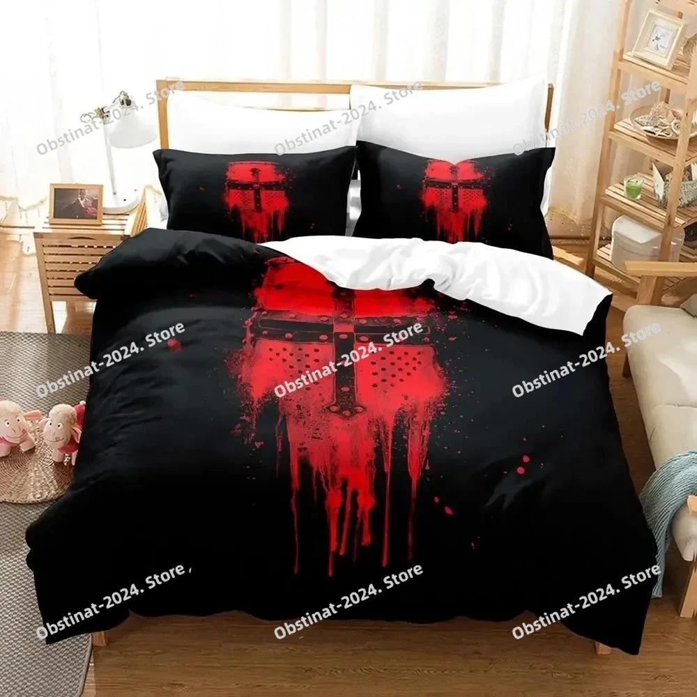 3D Print Christian Knights Templar Bedding Set Duvet Cover Bed Set Quilt Cover Pillowcase Comforter King Queen Size Boys Adult