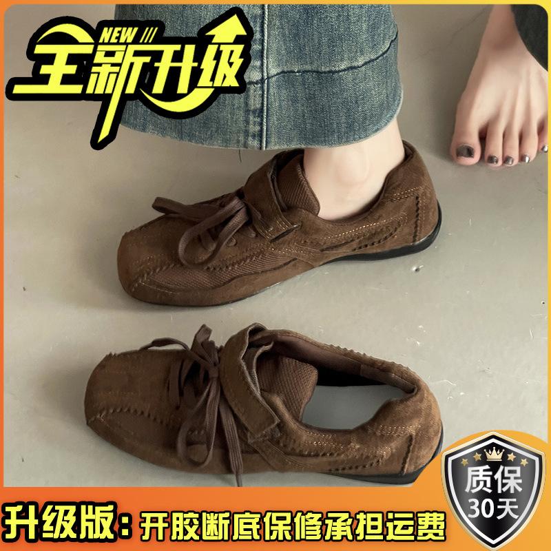 Retro mesh breathable lace-up Velcro flat-bottomed casual shoes women's 2025 autumn new versatile ballet training shoes