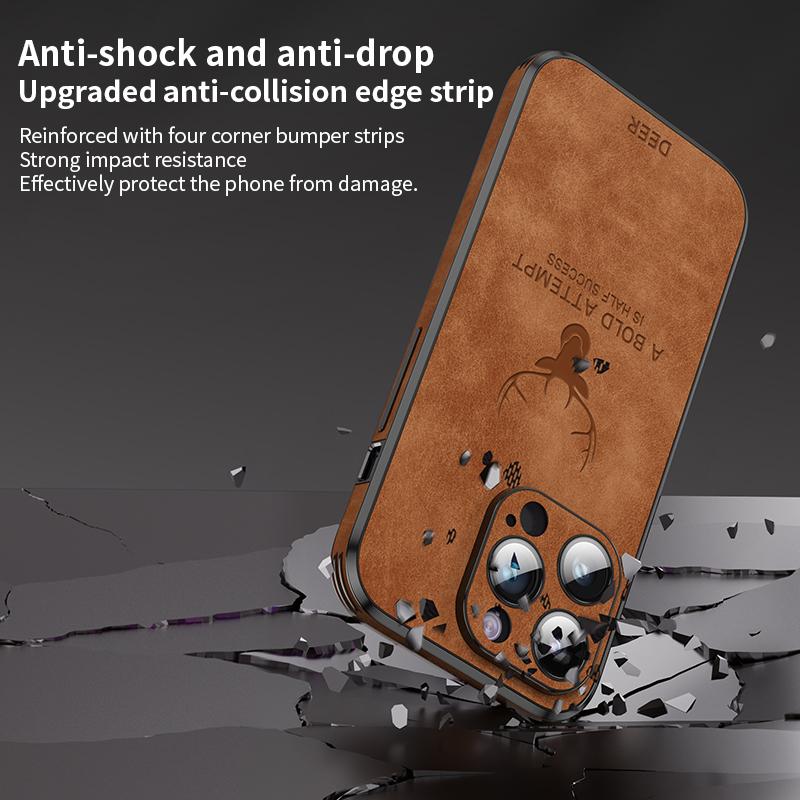Luksusowe etui na telefon ze skóry jelenia do iPhone'a 14 13 12 Pro Max, szkło obiektywu, zderzak, odporny na wstrząsy, silikonowy pokrowiec na telefon komórkowy, Fundas Coque