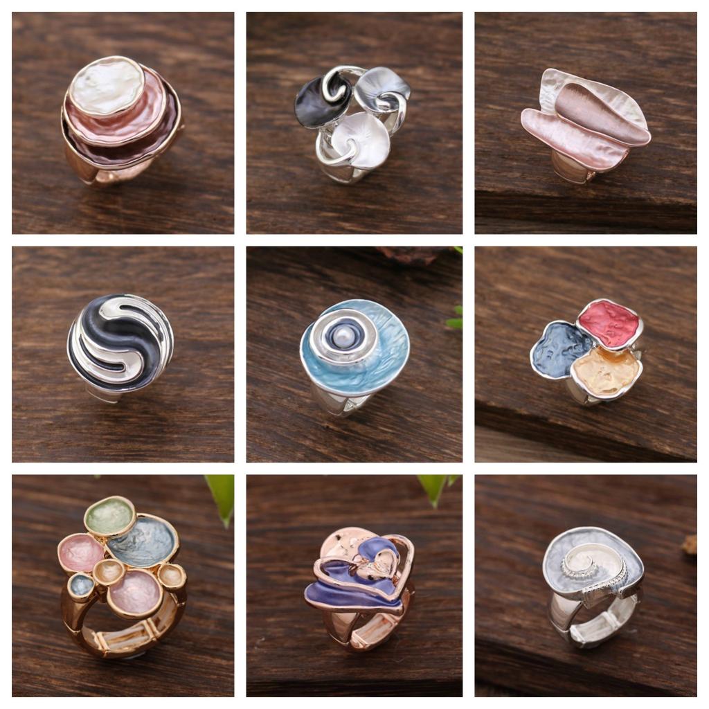 Enamel Geometric Flower Elastic Ring, Women's Fashion High-end Rose Alloy Ring