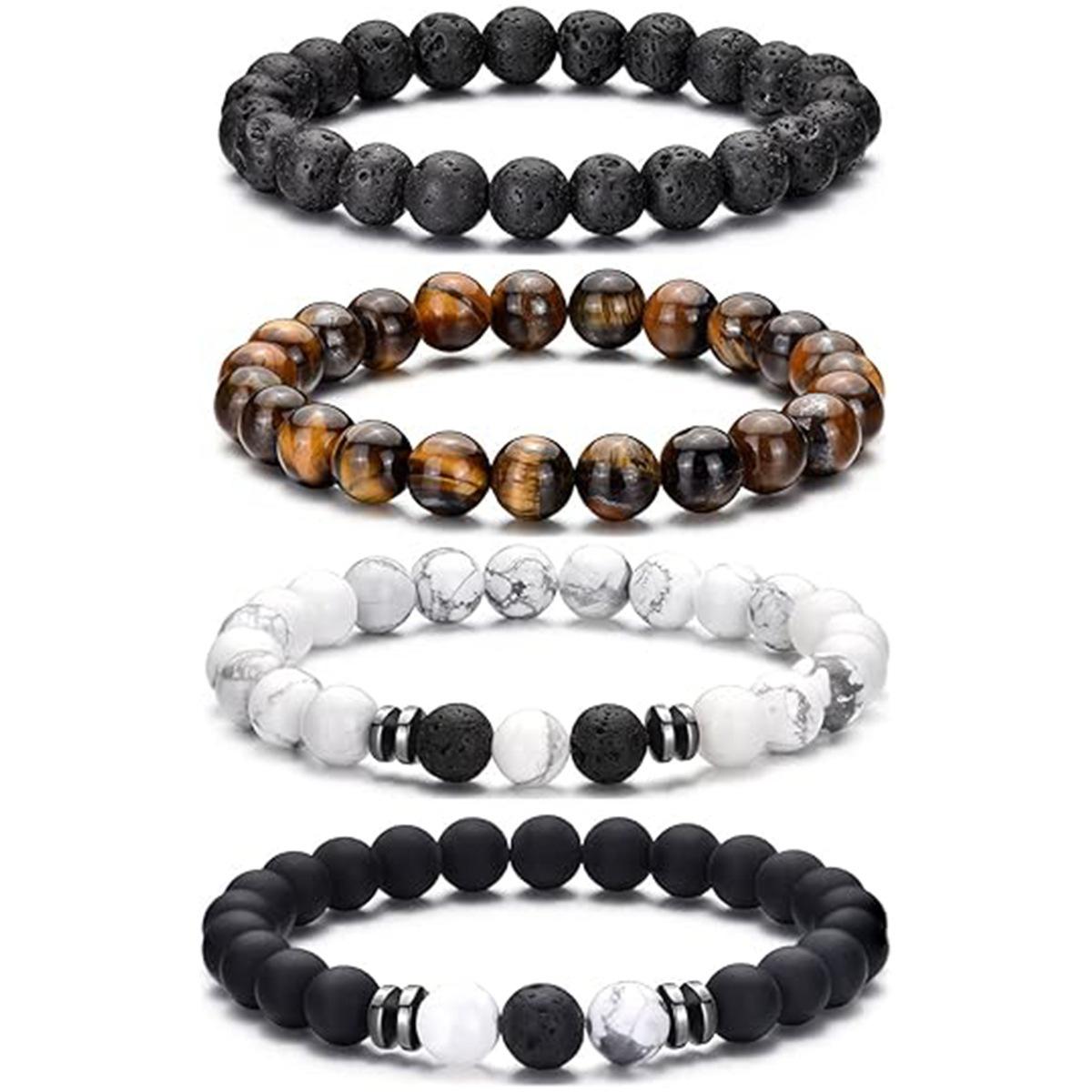 Four-Piece Bracelet Jewelry, Volcanic Stone, Tiger S Eye Stone, Men S Bracelet, Stone Beads.