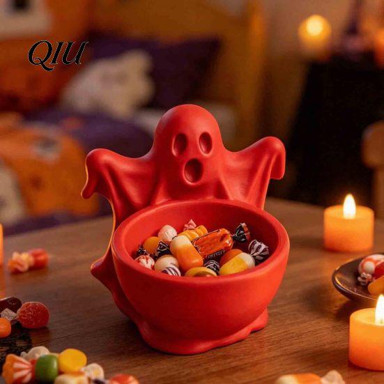 3D Printed Home Decor Ghost Candy Bowl for Halloween Party Decorations, Multi-functional Desktop Storage Small Container Trinkets Organizer & Sweets,