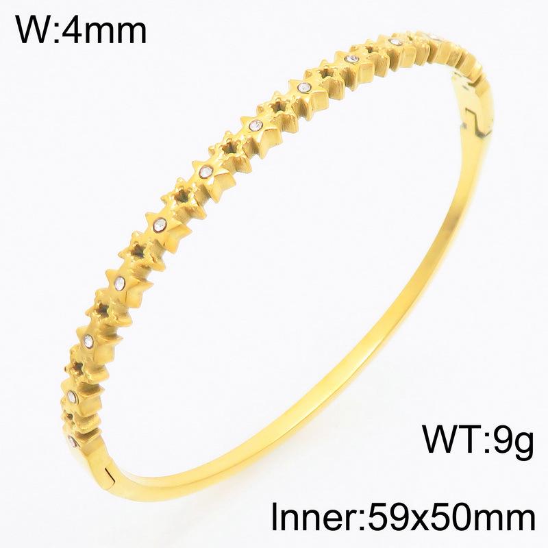 Customized Wheat Ear Diamond Inlaid Stainless Steel Bracelet for Women - Luxurious 18K Gold Plated Star Hollow Design