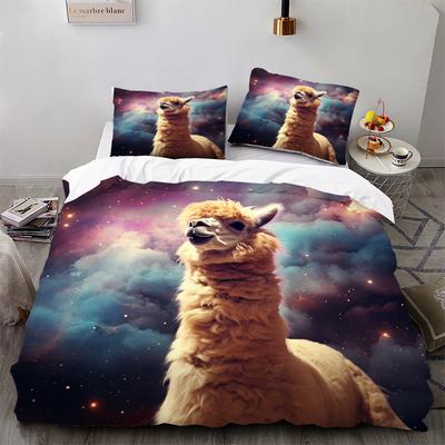 Realistischer Alpaka Tierdruck Bett Drei-Teiliges Set, Bettwäsche, Digitaldruck Bettwäsche