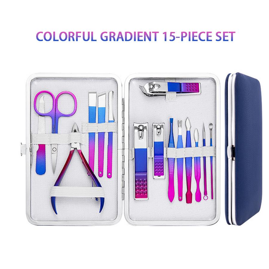 Colorful Stainless Steel 7-15 Piece Beauty Nail and Eyebrow Repair Set Manicure Set Nail Clippers