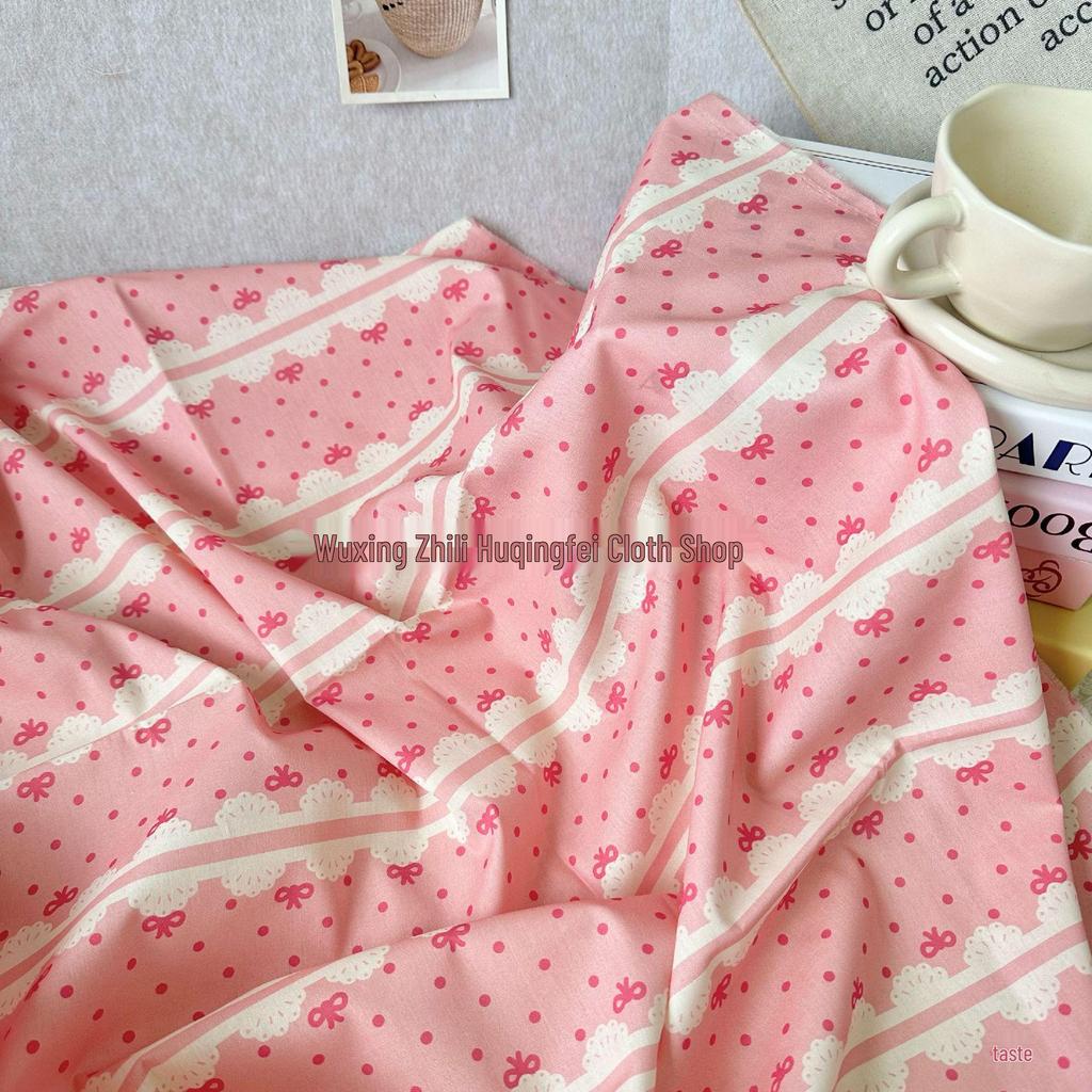 100% Cotton Digital Print Polka Dot Bow & Floral Fabric for Women's, Children's & Family Clothing, Loungewear, Handmade.
