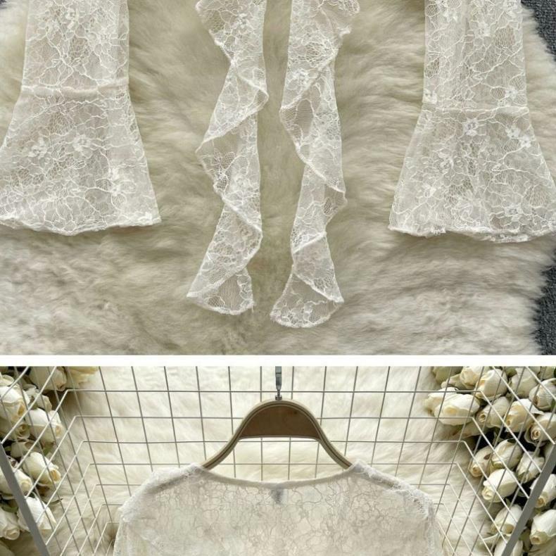 Cardigan estivo in chiffon da donna - Pizzo con balze, Chiusura con laccio sul davanti, Maniche a campana, Sciarpa parasole.