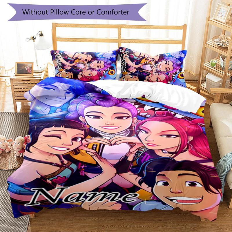 3pcs KPop Demon Hunters24 Cover Set - Personalized Name, HD Printed Bedding with 1 Cover and 2 Pillowcases - Perfect for Home Decor, Easy Care