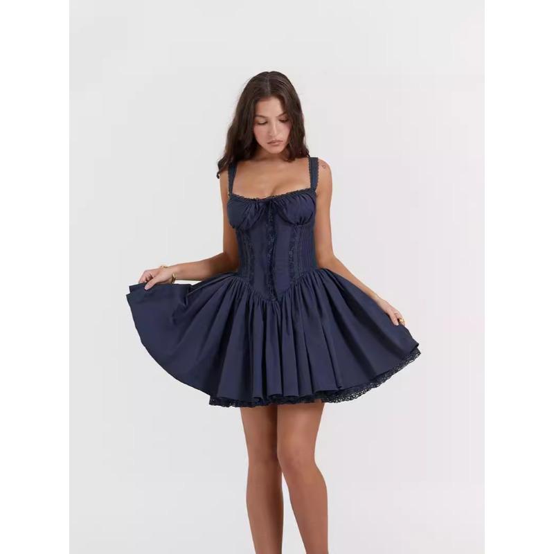 Sexy Damen-Spitzen-Patchwork-Hosenträgerrock Taille Halter Kleiner Rock, Reinweißes Kleid Damen