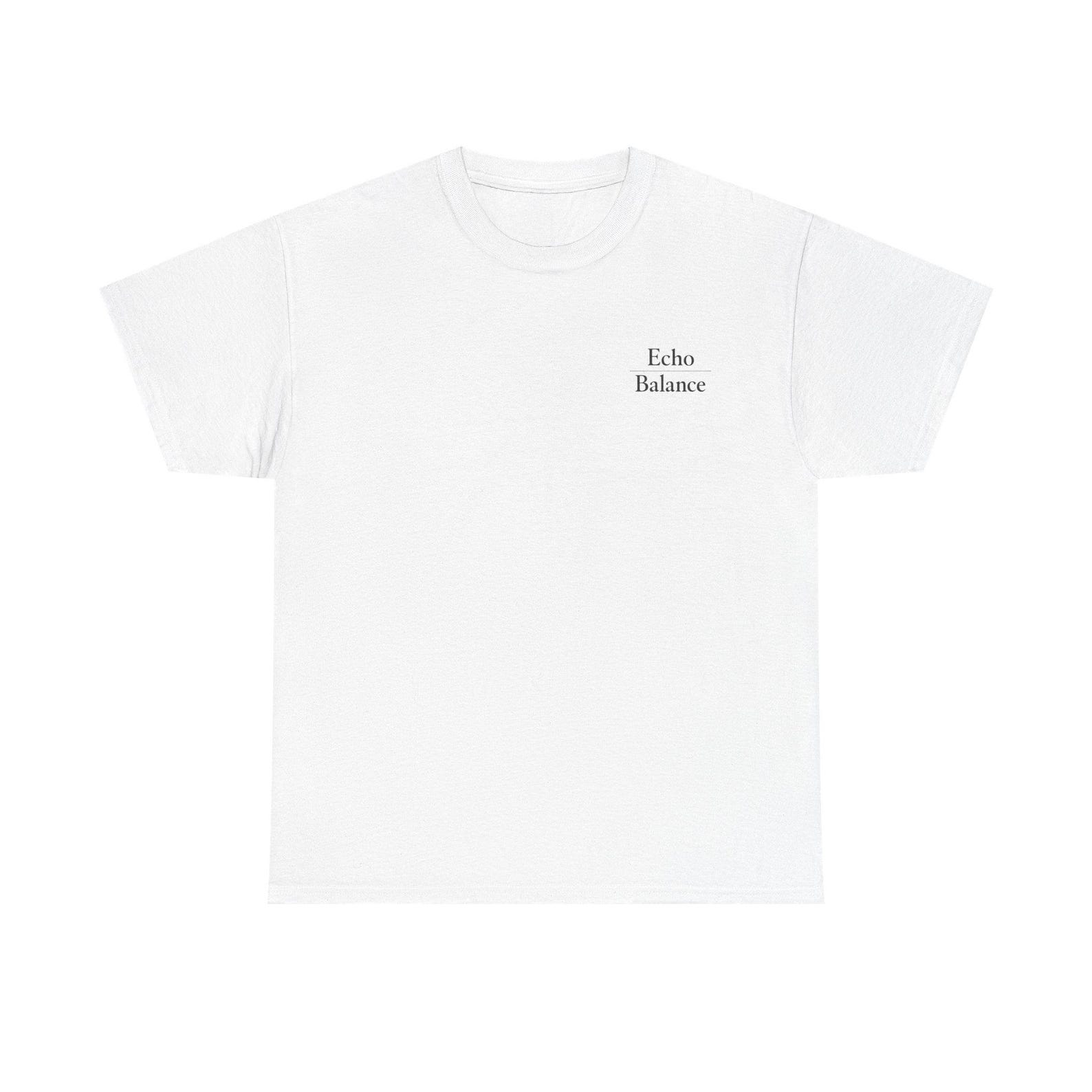 Echo Balance T-Shirt | minimalist text logo tee, white typography top S