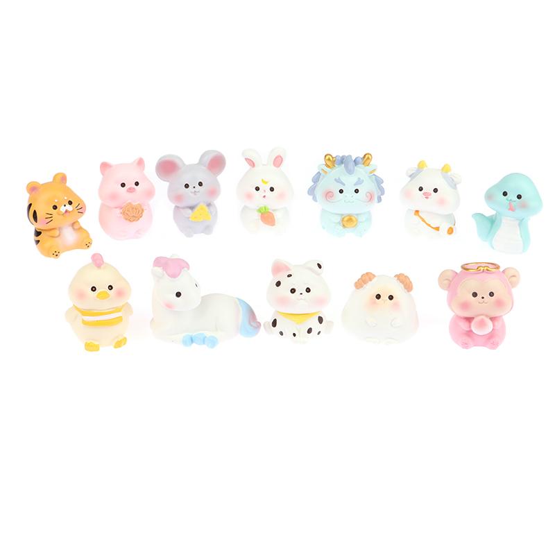Cartoon Zodiac Color 3D Resin Doll Crafts Chinese Style Micro Landscape Bonsai Keychain Handbag Pendant Gift For Women