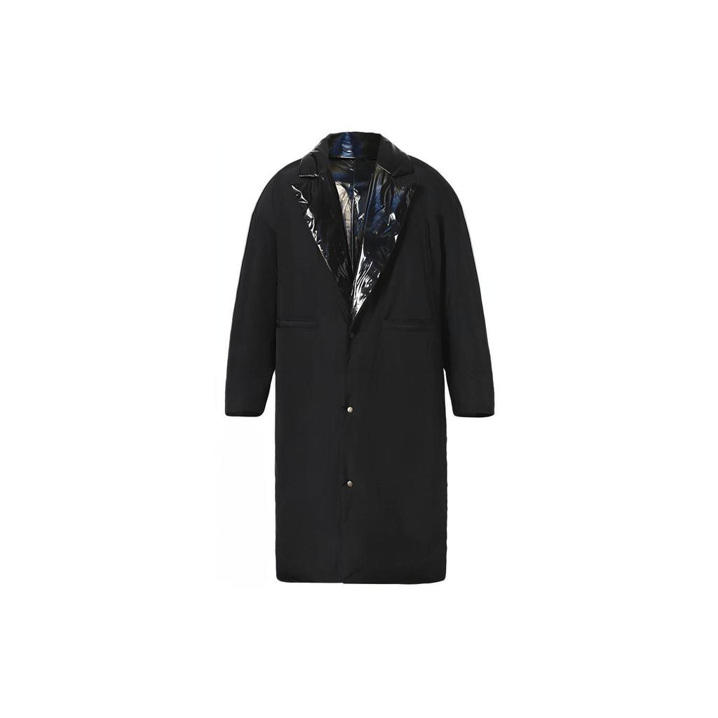 Li Ning 21FW Wu Chuang Wu Yi Lucido Reversibile Caldo Tinta Unita Giacca Lunga in Piumino Uomo Capispalla Nero AYMR063-1