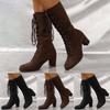 Women'S Lace Up Winter High Boots Boots Round Toe Thick High Heel Fashion Boots Womens Knee High Boots Narrow Calf Women'S Boots