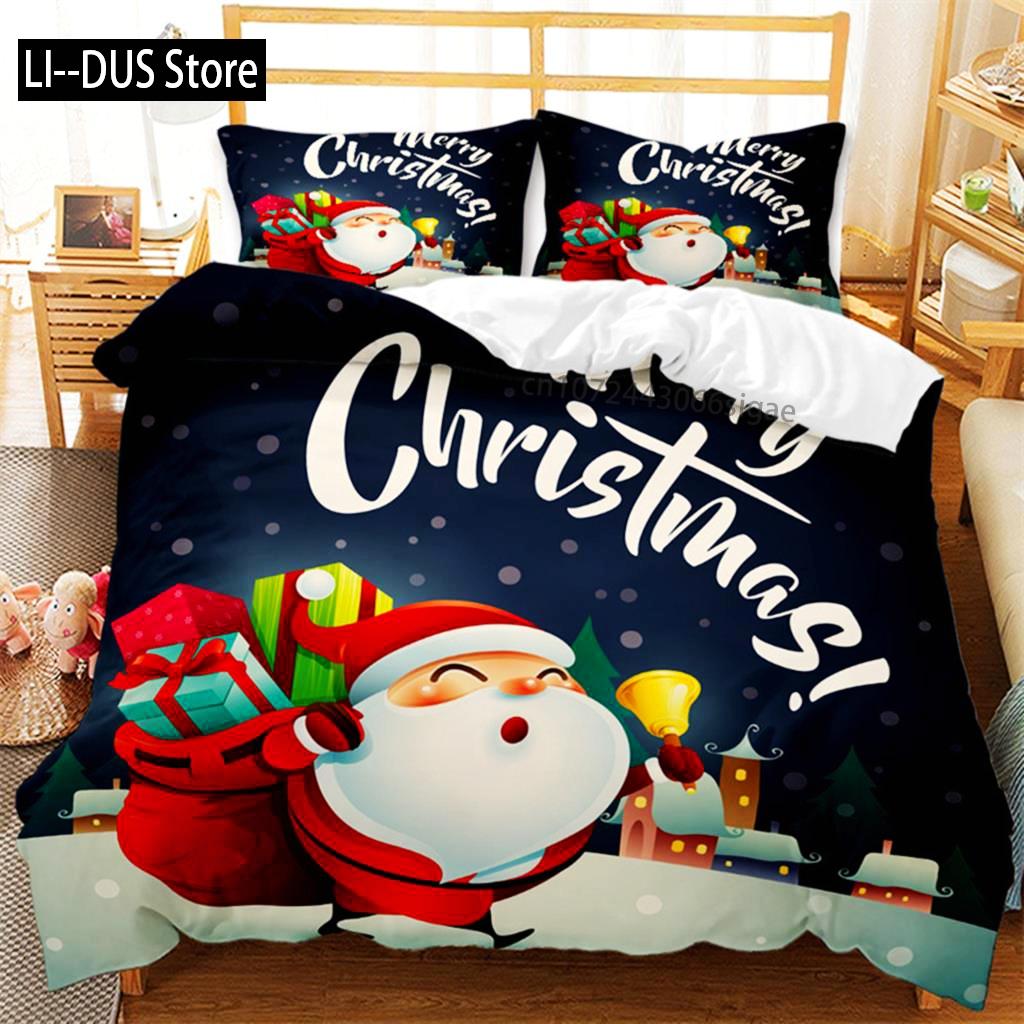 

Comforter Merry Christmas Santa Claus Snowman Bedding Set Microfiber 2/3Pcs Cartoon Comforter Holiday Gifts Decor Kids Comforter (quilt)-EU Single(135*200cm)3pcs