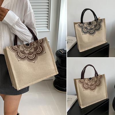 Damen Vintage Leinen Tragetasche Wiederverwendbare große Designer Henkeltaschen Sommer Strand Lässige Reise Einkaufstasche Damen Handtaschen