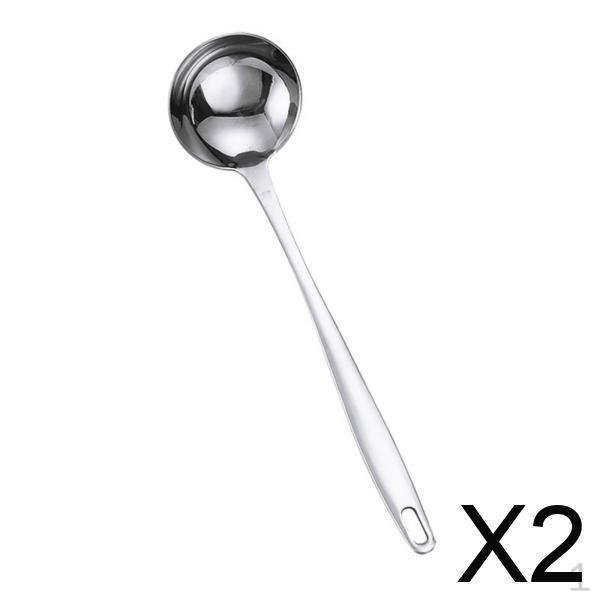 2 Pack Soup Spoon Stainless Steel Serving Ladle And Skimmer Solid Perforated Colander with